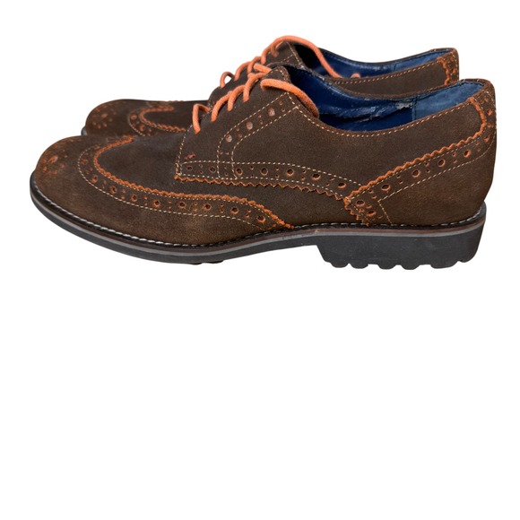 GH Bass Kory Wingtip Oxford Mens 10.5 Brown Suede Good Orange Contrast Stitch - Picture 2 of 9